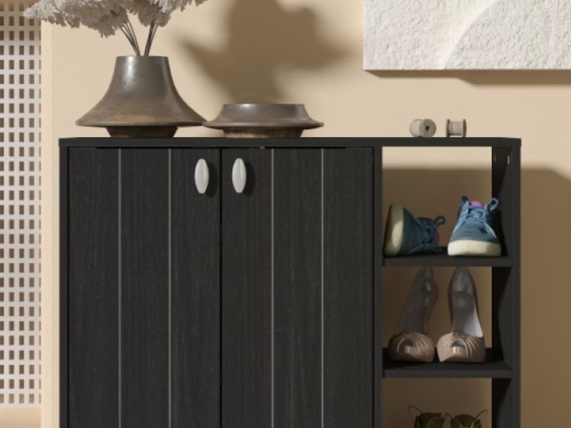 GFW Bideford Shoe Cabinet Rustick Black Oak Effect Finish