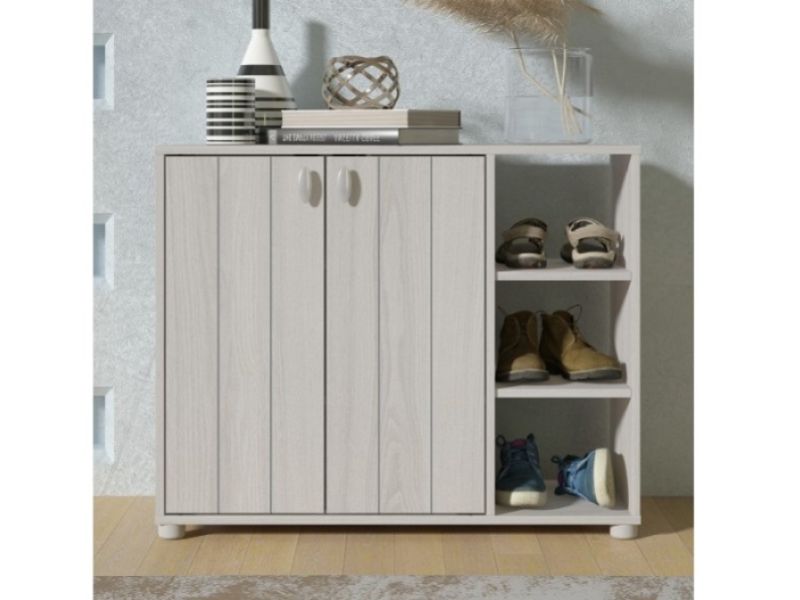 GFW Bideford Shoe Cabinet Warm Grey Oak Effect Finish