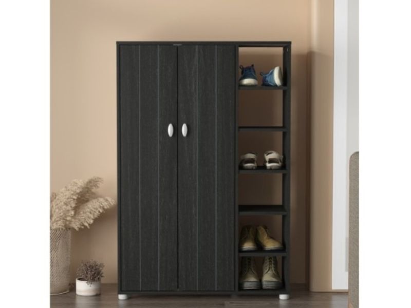 GFW Bideford Tall Shoe Cabinet Rustick Black Oak Effect Finish