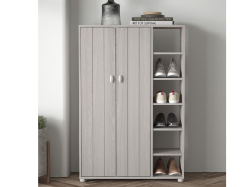 GFW Bideford Tall Shoe Cabinet Warm Grey Oak Effect Finish