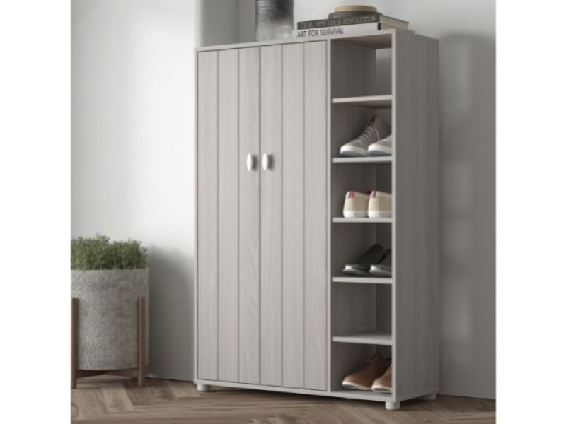 GFW Bideford Tall Shoe Cabinet Warm Grey Oak Effect Finish