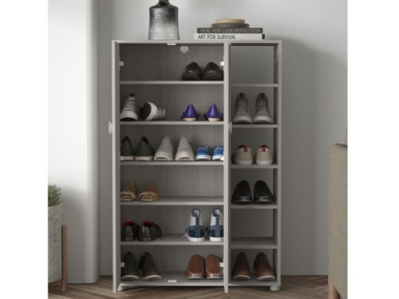 GFW Bideford Tall Shoe Cabinet Warm Grey Oak Effect Finish