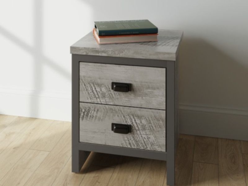 GFW Boston 2 Drawer Bedside Table in Grey