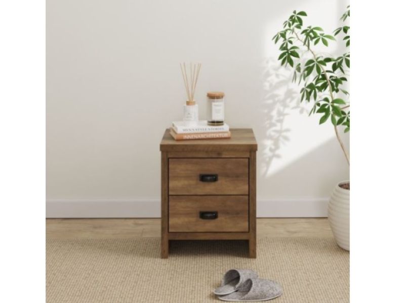 GFW Boston 2 Drawer Bedside Table in Knotty Oak Finish