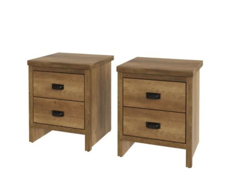 GFW Boston 2 Drawer Bedside Table PAIR in Knotty Oak Finish