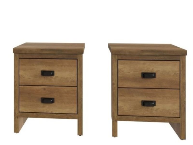 GFW Boston 2 Drawer Bedside Table PAIR in Knotty Oak Finish