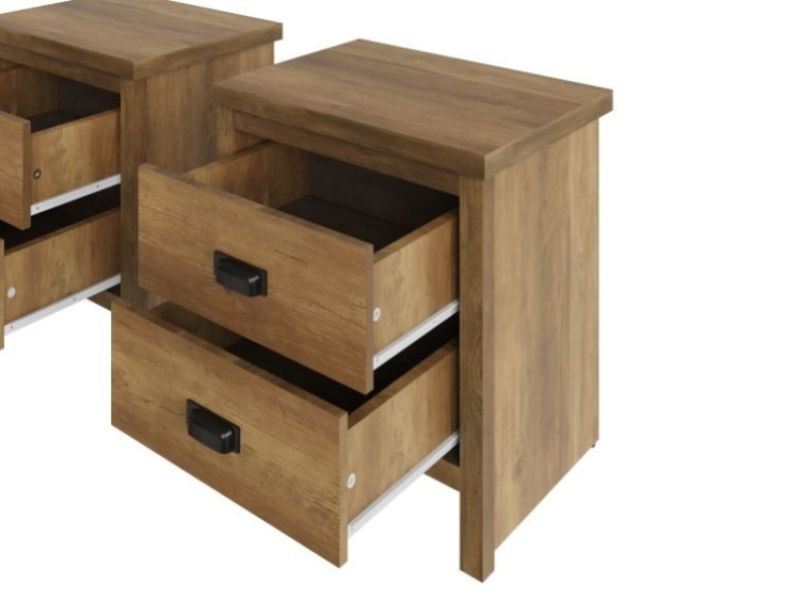 GFW Boston 2 Drawer Bedside Table PAIR in Knotty Oak Finish