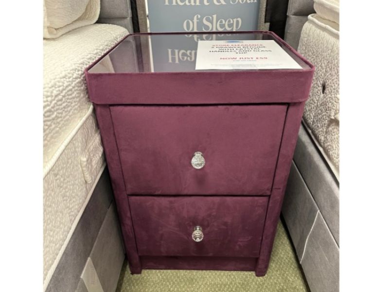 STORE CLEARANCE Millbrook 2 Drawer Bedside In Berry Fabric