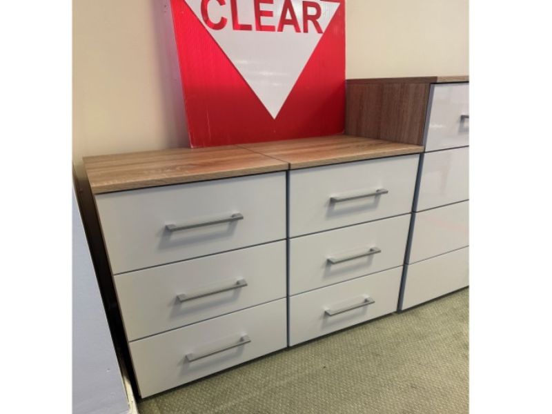 STORE CLEARANCE Rauch Morella 3 Drawer Bedside In Soft Grey And Oak