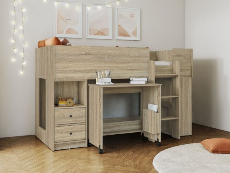 Flintshire Marley Oak Finish Wooden Midsleeper Bed