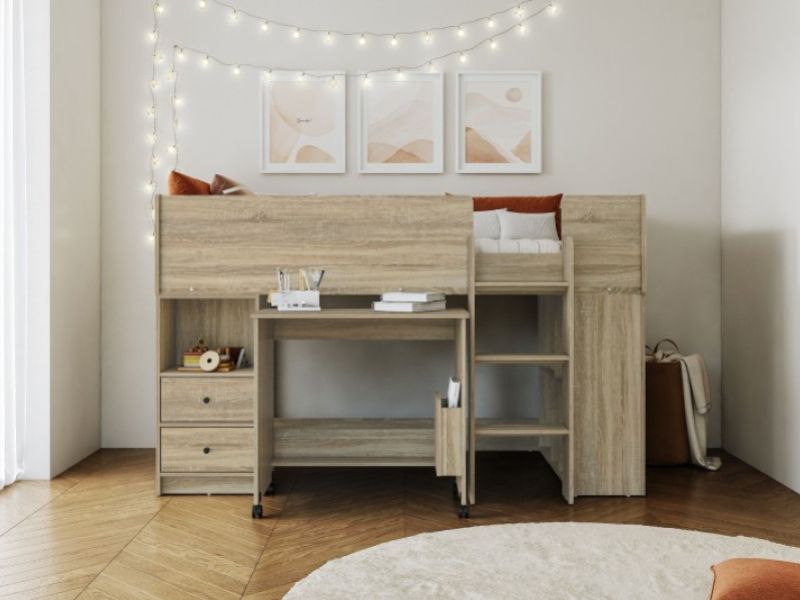 Flintshire Marley Oak Finish Wooden Midsleeper Bed