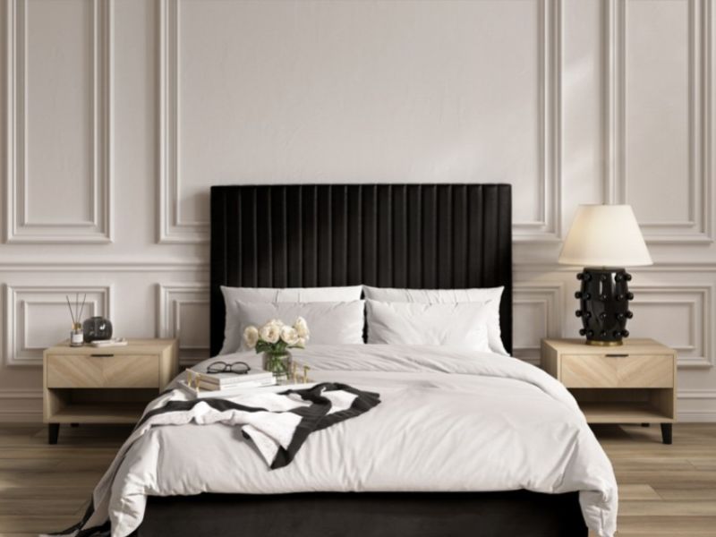 LPD Berlin TALL 4ft6 Double Black Fabric Ottoman Bed Frame