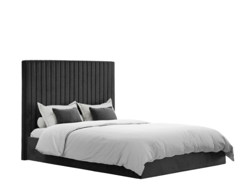 LPD Berlin TALL 4ft6 Double Black Fabric Ottoman Bed Frame