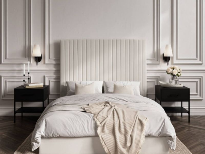 LPD Berlin TALL 4ft6 Double Milk Fabric Ottoman Bed Frame