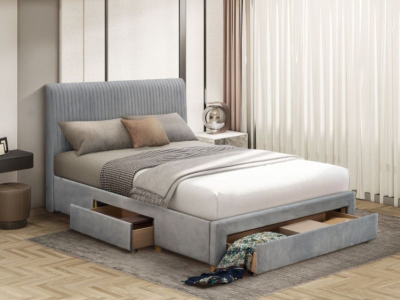 Flintshire Drury 5ft Kingsize Grey Fabric Bed Frame With Drawers