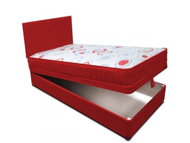 Joseph Planet Red 2ft 6 Small Single Open Coil (Bonnell) Spring Ottoman Lift Divan Bed WITH FREE HEADBOARD