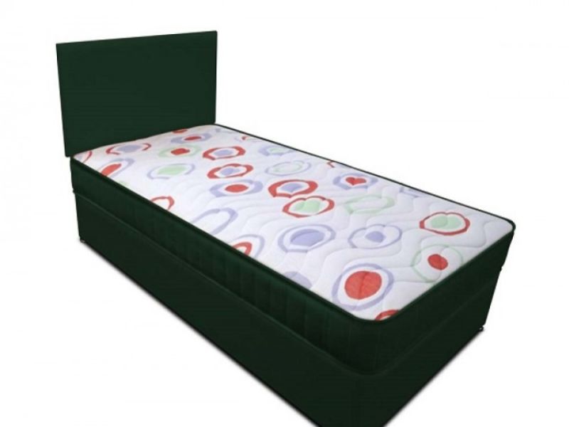 Joseph Planet Green 2ft 6 Small Single Open Coil (Bonnell) Spring Divan Bed WITH FREE HEADBOARD