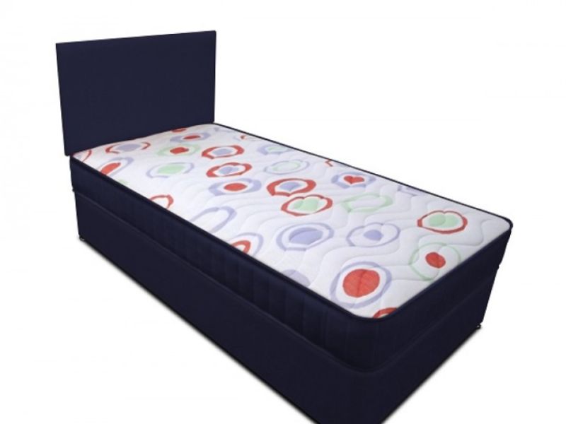 Joseph Planet Navy 2ft 6 Small Single Open Coil (Bonnell) Spring Divan Bed WITH FREE HEADBOARD
