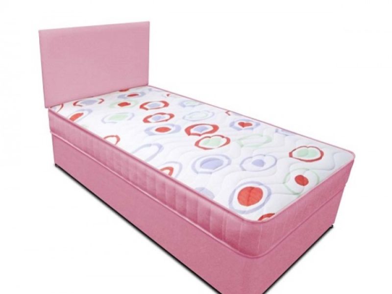 Joseph Planet Pink 2ft 6 Small Single Open Coil (Bonnell) Spring Divan Bed WITH FREE HEADBOARD