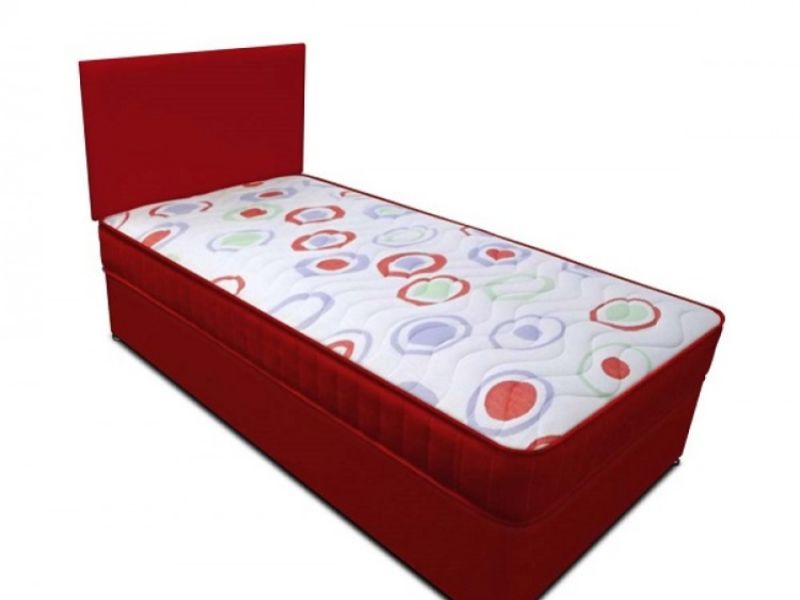 Joseph Planet Red 2ft 6 Small Single Open Coil (Bonnell) Spring Divan Bed WITH FREE HEADBOARD