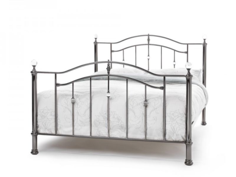 Serene Ashley 4ft Small Double Black Nickel Metal Bed Frame with Crystals