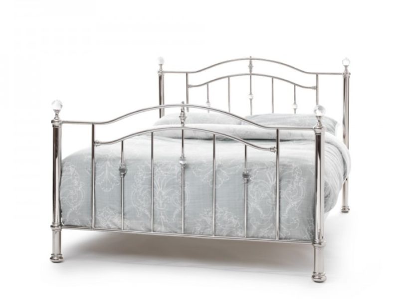 Serene Ashley 4ft Small Double Nickel Metal Bed Frame with Crystals