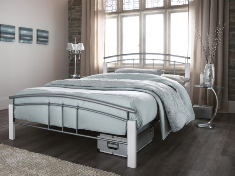 Serene Tetras 4ft Small Double Silver and White Metal Bed Frame