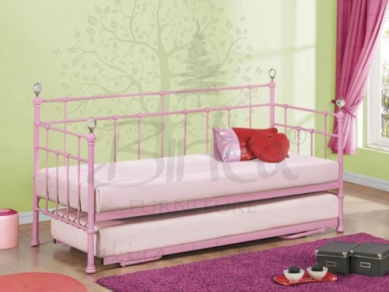 Birlea Jessica 3ft Single Pink Metal Day Bed Frame with Trundle