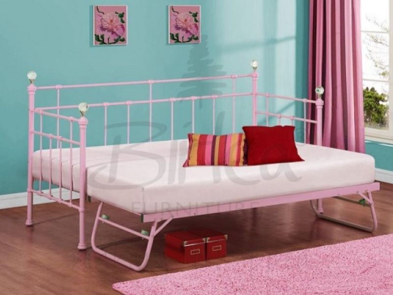 Birlea Jessica 3ft Single Pink Metal Day Bed Frame with Trundle
