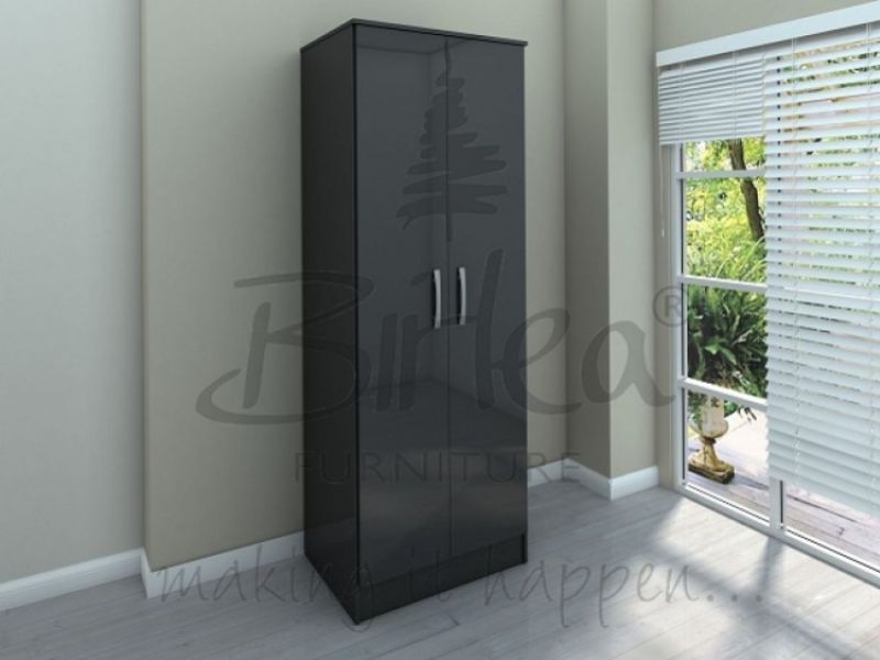 Birlea Lynx Black with Black Gloss 2 Door Wardrobe