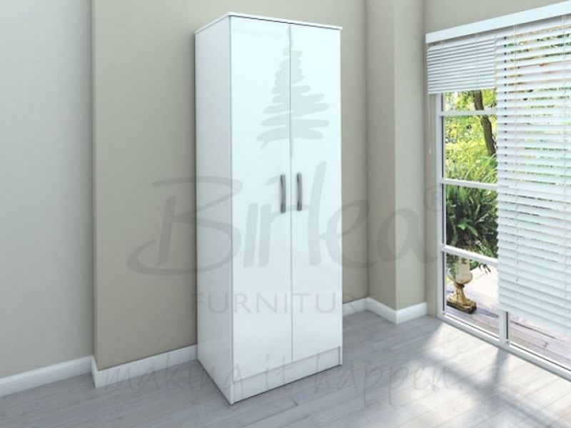 Birlea Lynx White with White Gloss 2 Door Wardrobe