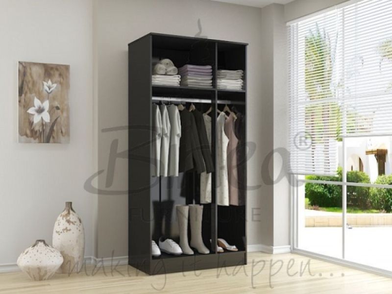 Birlea Lynx Black with Black Gloss 3 Door Wardrobe with Mirror