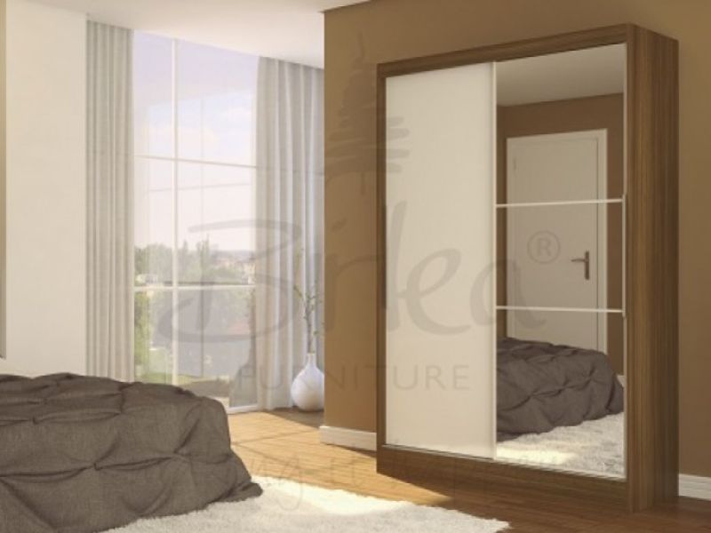 Birlea Lynx Walnut with White Gloss Sliding Door Wardrobe with Mirror