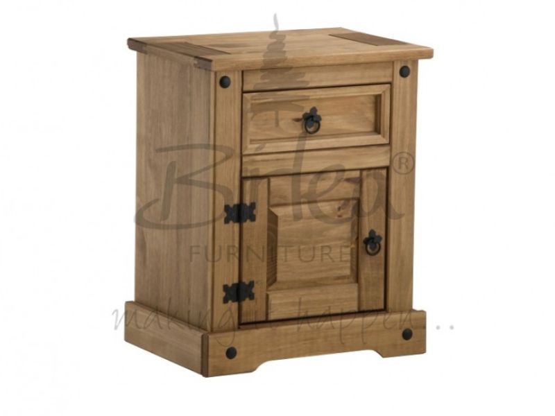 Birlea Corona Pine 1 Door 1 Drawer Bedside Cabinet