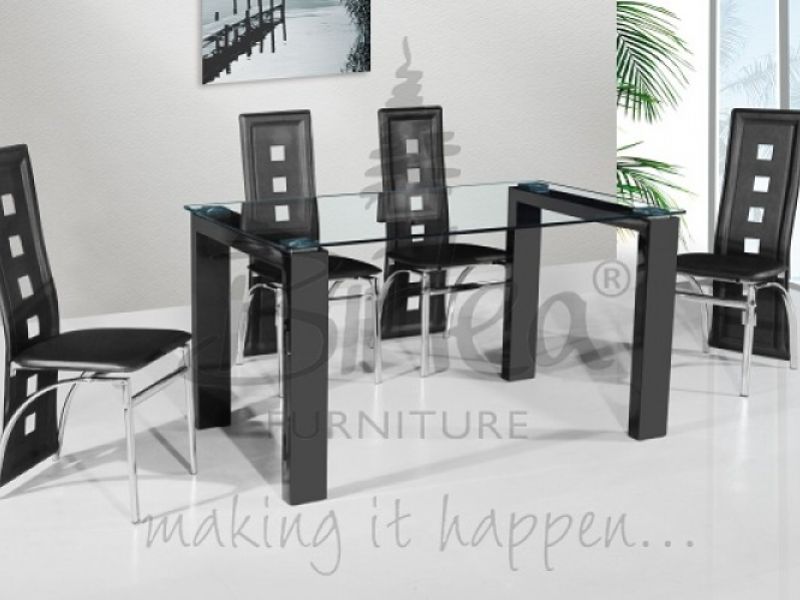 Birlea Finchley Glass Dining Table Set with Four Chairs - Black