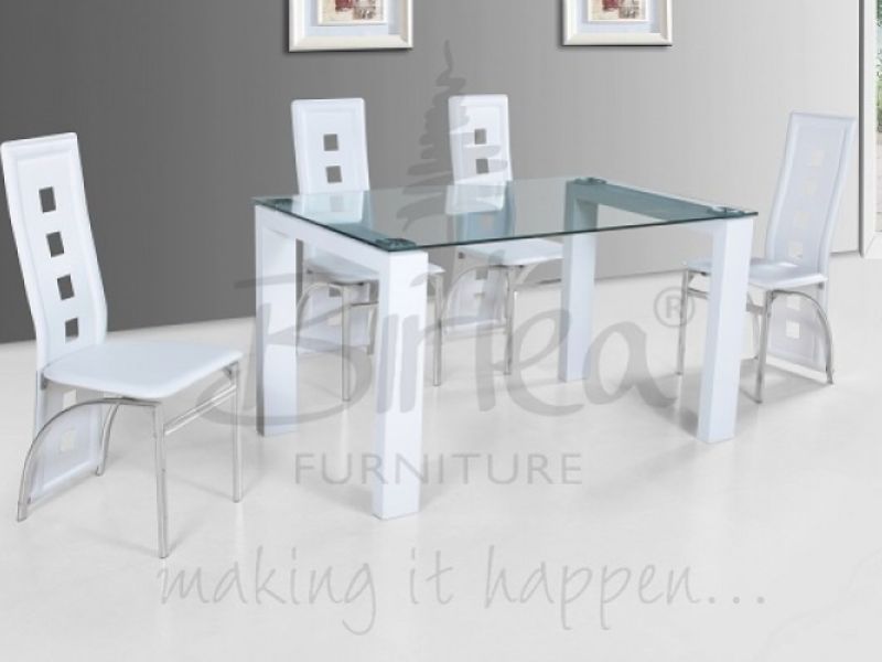 Birlea Finchley Glass Dining Table Set with Four Chairs - White