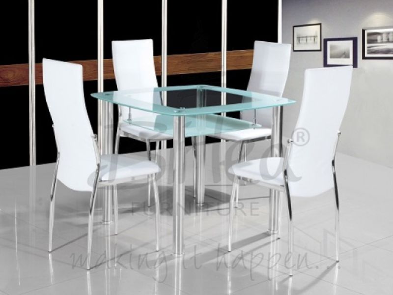Birlea Croydon Glass Dining Table Set with Four Chairs - White