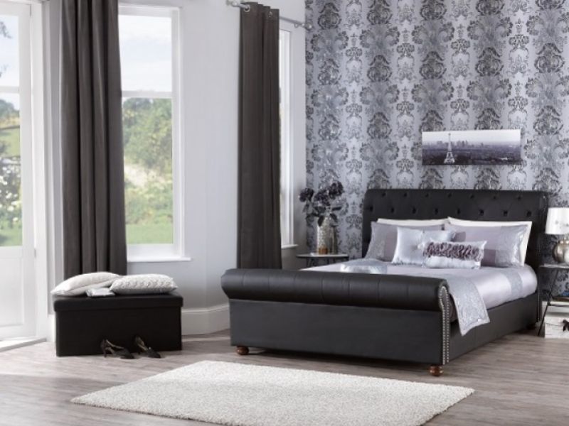 Serene Andria 4ft6 Double Black Faux Leather Bed Frame
