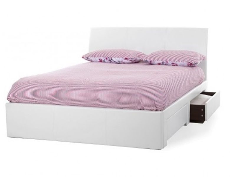 Serene Anzio 5ft King Size White Faux Leather Bed Frame With 2 Drawers By Furnishings Serene Anzio 5ft King Size White Faux, White Leather King Size Bed With Drawers