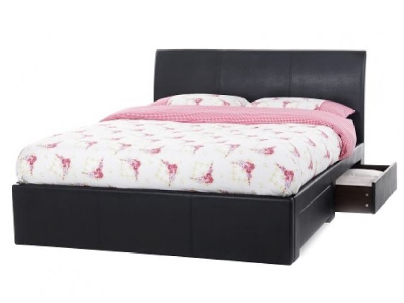 Serene Anzio 6ft Super King Size Black Faux Leather Bed Frame with 4 Drawers