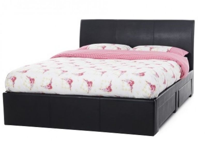 Serene Anzio 6ft Super King Size Black Faux Leather Bed Frame with 4 Drawers