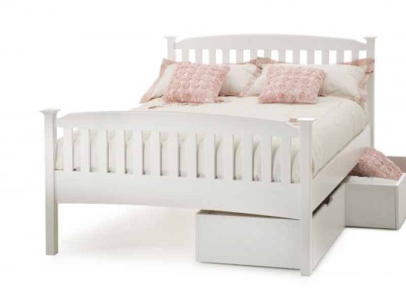 Serene Eleanor 5ft King Size White Wooden Bed Frame with High Footend
