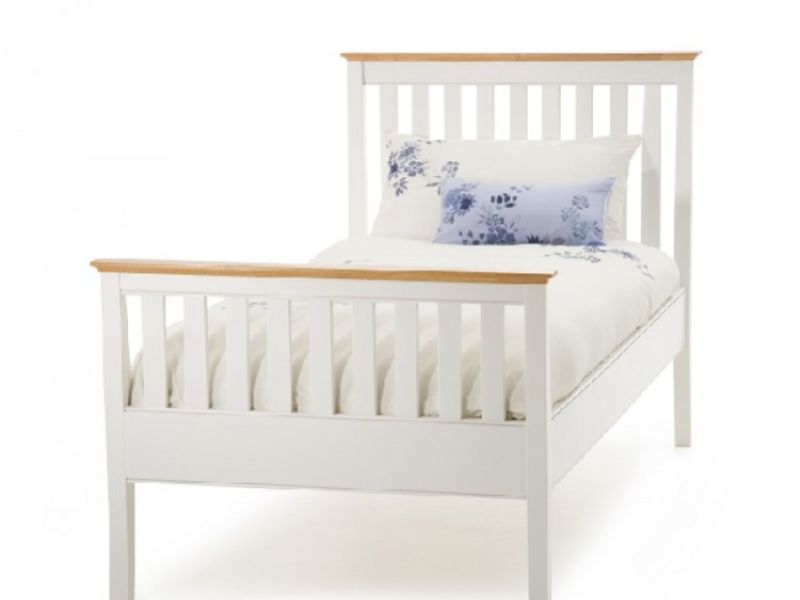 Serene Grace 3ft Single White Wooden Bed Frame with High Foot End