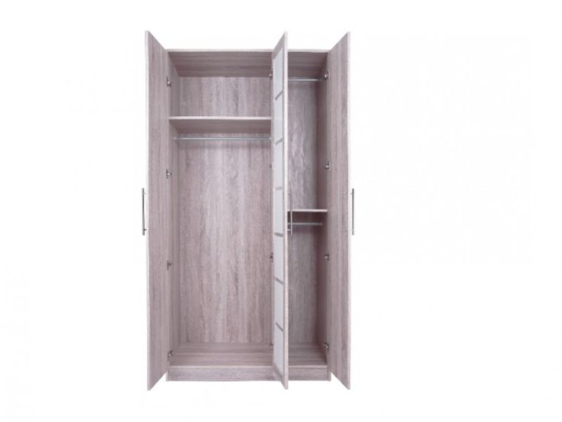 GFW Vancouver 3 Door Sonoma Limed Oak Wardrobe