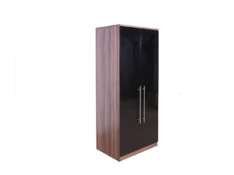 GFW Modular 2 Door Walnut And Black Gloss Wardrobe