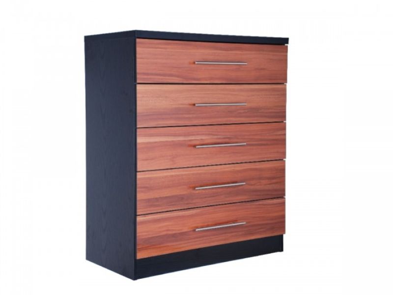 GFW Wyoming Walnut Gloss And Black 5 Drawer Chest