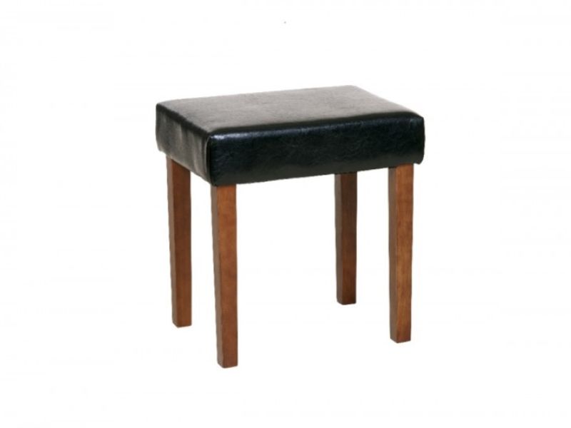 Core Milano Black Faux Leather Stool With Dark Wood Legs