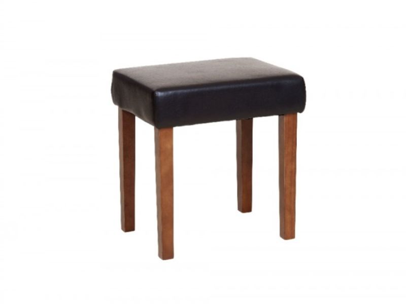 Core Milano Brown Faux Leather Stool With Dark Wood Legs