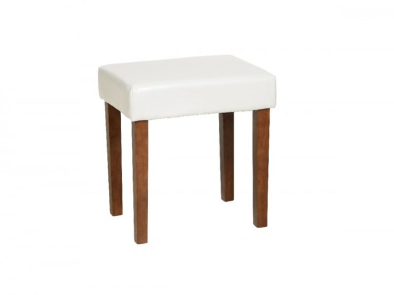 Core Milano Cream Faux Leather Stool With Dark Wood Legs