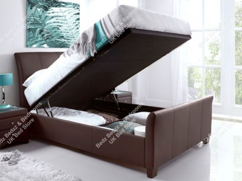 Kaydian Allendale 4ft6 Double Brown Leather Ottoman Storage Bed